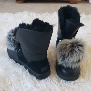 Ugg Gita Black Pom Pom Leather Boots